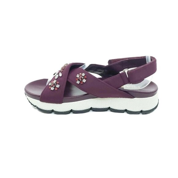 Prada Jeweled Sport Sandal Purple Fabric Crystal Platform Womens EUR 40/US 10 - Picture 9 of 11
